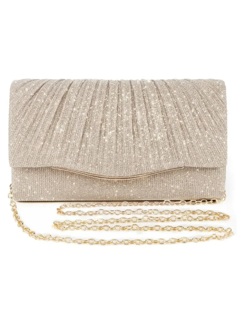 Satin Sequin Evening Clutch with Detachable Chain and Card Pocket